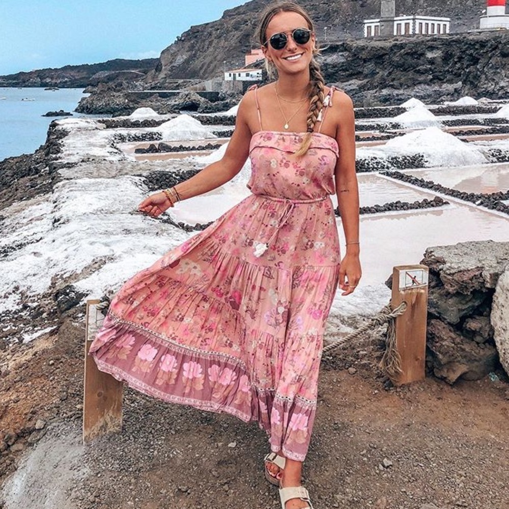 SPELL | Wild Bloom Strappy Midi Dress - Pink